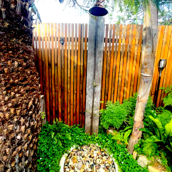 Outdoor shower among palms